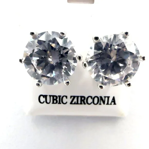 Cubic Zirconia Stud Earrings 925 Sterling Silver 3 ct - Picture 2 of 10